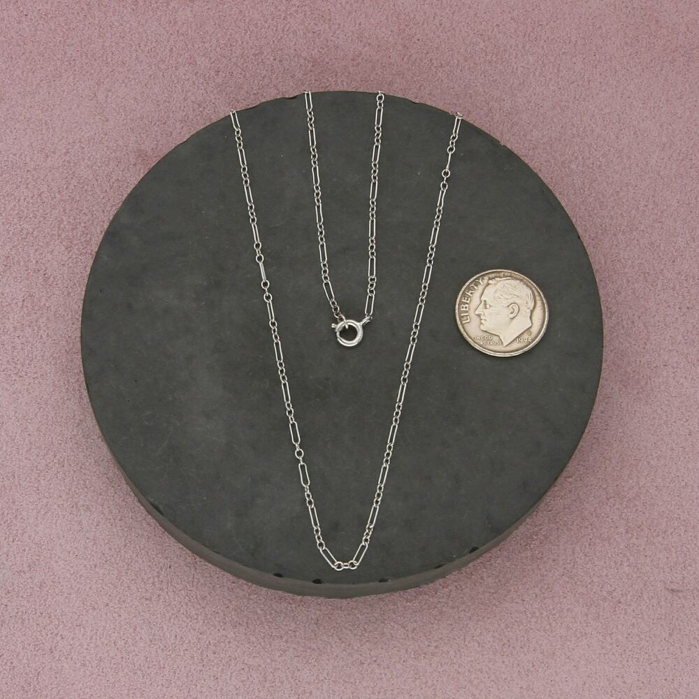 sterling silver art deco style delicate dot & dash chain necklace size 17.75in - Picture 2 of 3